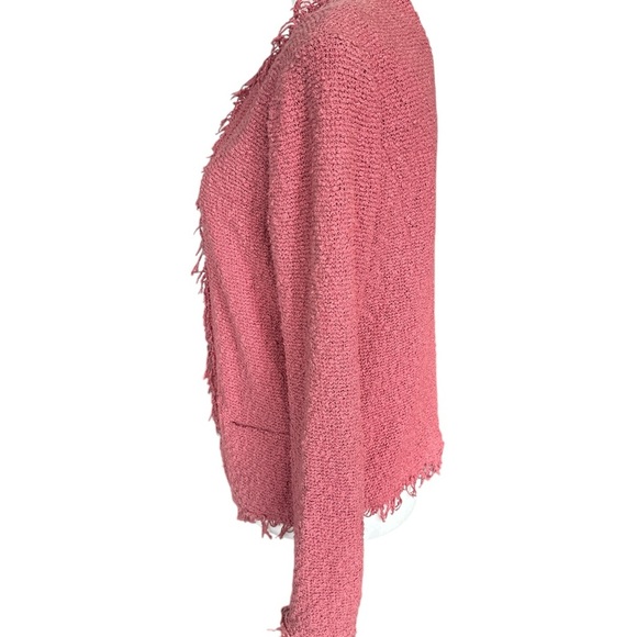 IRO Shavani Boucle Knit Fringe Pink Jacket - Picture 9 of 12